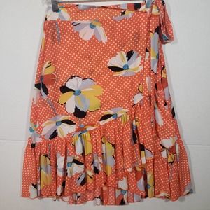 CAbi Skirt S Sublime Wrap Around 6199 Tangerine Ruffle Poka Dot Floral